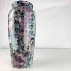 Vintage Tall Tie Dye Drippy Harris Haeger Pottery Vase Blue Black Pink Glaze MCM
